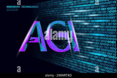 Symboles de lettres de fil d'intelligence générale artificielle. Flux de code binaire de données. Icône agi de style minimaliste. Technologie de concept d'apprentissage automatique ai Brain ve Illustration de Vecteur