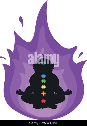 corps de silhouette de vecteur méditant chakras feu sacré Illustration de Vecteur