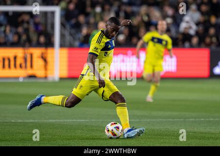 Le milieu de terrain de Nashville SC Dru Yearwood (16 ans) lors d'un match de la MLS contre le LAFC, samedi 23 mars 2024, au BMO Stadium, à Los Angeles, CA. LAFC Banque D'Images