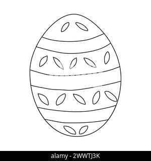 Oeuf avec motif de rayures et de feuilles, illustration vectorielle plate de style doodle pour livre de coloriage pour enfants Illustration de Vecteur