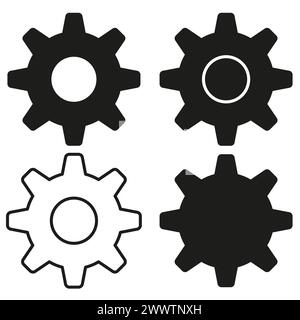 Icônes d'engrenage définies. Symboles de machines industrielles. Panneaux mécaniques. Représentation simple des roues dentées. Illustration vectorielle. SPE 10. Illustration de Vecteur