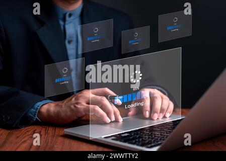 chargement barre de progression internet en ligne processus information de technologie numérique écran virtuel web ordinateur portable Banque D'Images
