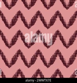 Motif sans couture dessiné à la main avec imprimé chevron Bordeaux marron sur fond rose. Rayures graphiques classiques vintage en zigzag vagues, répétition géométrique abstraite. Photo de haute qualité Banque D'Images