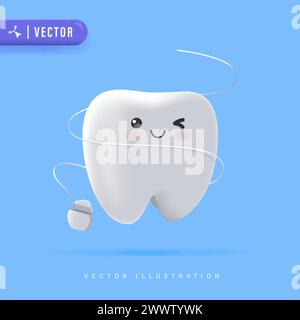 Illustration vectorielle 3D réaliste de Floss dentaire. Concept de soins de santé bucco-dentaires. Hygiène buccale et dentaire Illustration de Vecteur