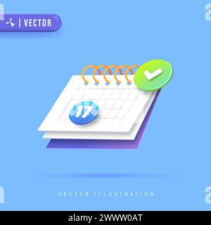 Conception réaliste 3D de calendrier dans l'illustration vectorielle de fond isolé. Icône affectation de calendrier. Concept de planification. Illustration vectorielle 3D. Illustration de Vecteur