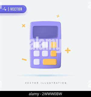 Calculatrice violette réaliste 3D dans l'illustration vectorielle de fond isolé. d concept de rendu vectoriel de calculatrice minimale de gestion financière. Math de Illustration de Vecteur