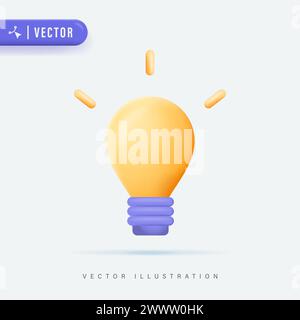 illustration vectorielle d'ampoule réaliste 3d. Icône d'idée d'ampoule jaune, logo et symbole. Isolé sur fond blanc. Signe d'idée, solution, réflexion Illustration de Vecteur