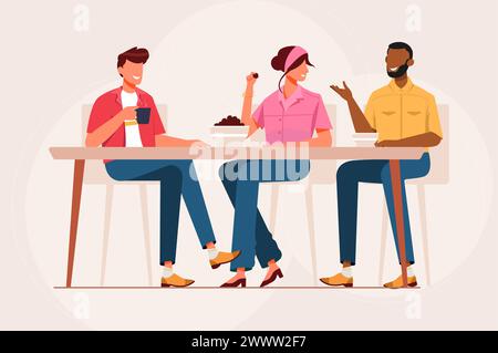 Des jeunes assis ensemble et mangeant Illustration de Vecteur