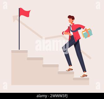 Symbole d'ambition, de réussite et de réussite. Homme de bureau grimpez l'échelle pour atteindre l'objectif. Concept Way to Succes. Escalier vers le succès. Escaliers jusqu'à Illustration de Vecteur