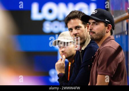 MIAMI GARDENS, FLORIDE - MARS 25 : Juan Martin Del Potro d'Argentine assiste à un match entre Carlos Alcaraz d'Espagne et Gael Monfils de France lors de l'Open de Miami au Hard Rock Stadium le 25 mars 2024 à Miami Gardens, Floride. (Photo de Mauricio Paiz) Banque D'Images