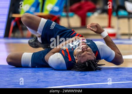 LEIDEN, PAYS-BAS - 23 MARS : Osunbowale Osunniyi de Hubo Limburg United lors du match d'Or Elite de la Ligue BNXT entre Zorg en Zekerheid Leiden an Banque D'Images