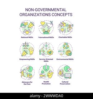 Icônes de concept multicolores d'organisations non gouvernementales Illustration de Vecteur