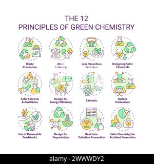 Principes de chimie verte icônes de concept multicolores Illustration de Vecteur