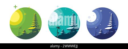 Beau paysage de Bali Island Vector illustration Design, Bali Temple Silhouette en Indonésie, paysage de Bali Island, Sunset Silhoutte Tropical Illustration de Vecteur