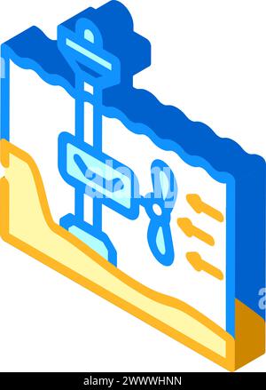 illustration vectorielle d'icône isométrique de puissance de marée d'énergie de flux Illustration de Vecteur