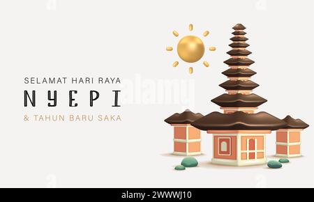 Traduction : Joyeux Nyepi Day. Joyeux jour du silence de Bali et nouvel an Hindou illustration vectorielle, Nyepi Day et Hari Raya Saka, cérémonie hindoue Illustration de Vecteur