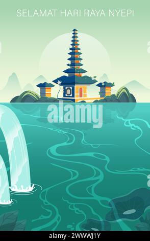 Traduction : Joyeux Nyepi Day. Joyeux jour du silence de Bali et nouvel an Hindou illustration vectorielle, Nyepi Day et Hari Raya Saka, cérémonie hindoue Illustration de Vecteur