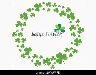 Modèle graphique Happy Saint Patrick avec illustration vectorielle de feuille de trèfle Illustration de Vecteur