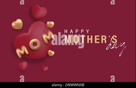 Concept créatif 3D réaliste Happy Mother's Day pour carte de voeux, bannière et modèle. Mots de ballon de maman avec boîtes cadeaux illustration vectorielle. Illustration de Vecteur