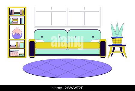 Intérieur du salon objet de dessin animé linéaire 2D. Illustration de Vecteur