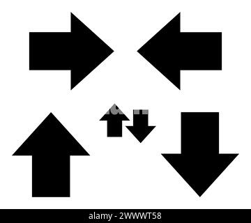 Grand vecteur de symbole de flèche longue vers l'avant, la droite et la gauche, pointant vers le haut et vers le bas. Illustration de Vecteur