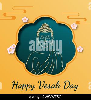 Joyeux Vesak Budha Purnima Day fond avec Budha Statue illustration vectorielle Illustration de Vecteur