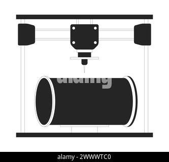 Pièce de pipeline sur l'objet de dessin animé de ligne 2D noir et blanc de l'imprimante 3D. Illustration de Vecteur