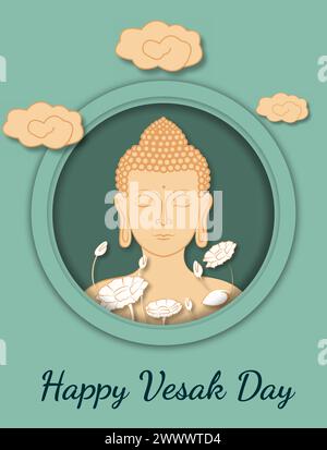 Joyeux Vesak Budha Purnima Day fond avec Budha Statue illustration vectorielle Illustration de Vecteur
