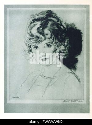 Dessin de gravure vintage de l'actrice Billie Burke par Walter Tittle publié dans le magazine Photoplay 1921 Banque D'Images