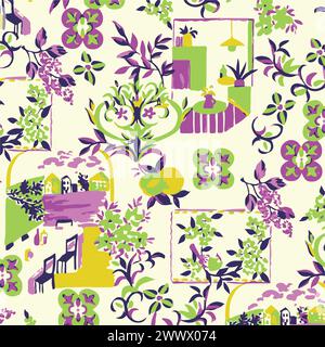 Illustration vectorielle motif de fleurs. Grandes fleurs feuilles tropicales. Feuilles botaniques, petit design, grand design, effet multicolores abstrait watercolou Illustration de Vecteur