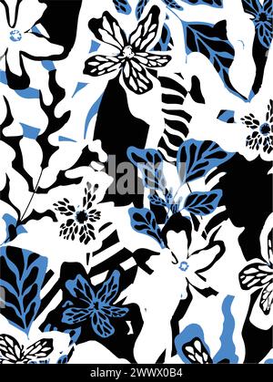 Illustration vectorielle motif de fleurs. Grandes fleurs feuilles tropicales. Feuilles botaniques, petit design, grand design, effet multicolores abstrait watercolou Illustration de Vecteur