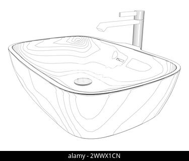 Lavabo de salle de bain avec dessin de ligne de robinet sur fond isolé blanc. Illustration vectorielle. Illustration de Vecteur