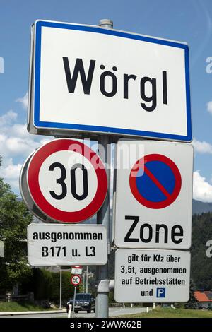 Wörgl, panneau de signalisation, Tyrol, Autriche Banque D'Images