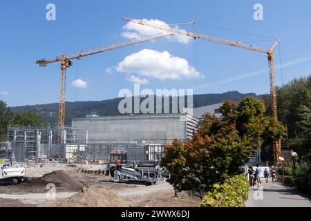 Extension du bâtiment du Festival à Bregenz, grues de construction, chantier de construction, Vorarlberg, Autriche Banque D'Images