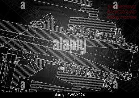 Dessins d'ingénierie mécanique sur fond noir. Broche de fraiseuse. Conception technique. Couvercle Illustration de Vecteur