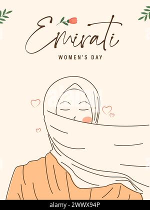 Emirates Women's Day Design avec femme avec illustration vectorielle Hijab. Modèle de jour Emirati Womens approprié pour le fond de flyer de bannière d'affiche. EAU W Illustration de Vecteur