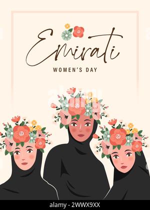 Emirates Women's Day Design avec femme avec illustration vectorielle Hijab. Modèle de jour Emirati Womens approprié pour le fond de flyer de bannière d'affiche. EAU W Illustration de Vecteur