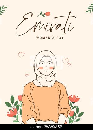 Emirates Women's Day Design avec femme avec illustration vectorielle Hijab. Modèle de jour Emirati Womens approprié pour le fond de flyer de bannière d'affiche. EAU W Illustration de Vecteur