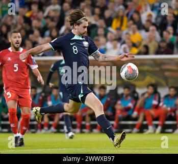 Canberra, Australie. 27 mars 2024 Connor Metcalfe lors du match de qualification de la Coupe du monde AFC Liban v Australie. Crédit : Kleber Osorio/Alamy Live News Banque D'Images