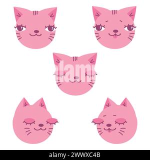 Ensemble de têtes de chat mignonnes dessinées à la main. Visage de chaton. Dessin animé enfantin. Illustration vectorielle Illustration de Vecteur