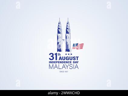 Joyeux 31 août Journée de l'indépendance de la Malaisie illustration vectorielle. Conception de tour Petronas pour le modèle de bannière d'affiche de la 65e Fête nationale. Twin Tower et FL Illustration de Vecteur