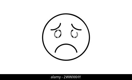 Fatigué visage triste émoticône icône illustration vectorielle. Style de contour. Illustration de Vecteur