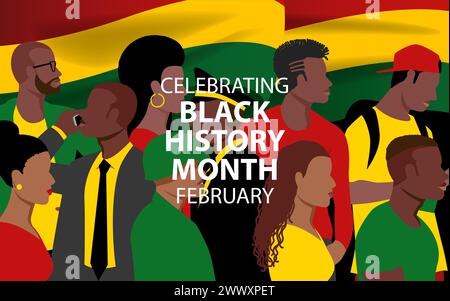 Couleurs vibrantes d'hommes et de femmes noirs avec des visages et des occupations divers, illustration vectorielle conceptuelle pour Junetenth, Black History Month et empow Illustration de Vecteur