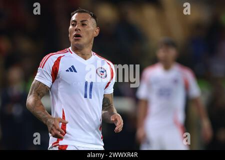 Parme, Italie, 22 mars 2024. Eduardo Vargas, du Chili, réagit lors du match amical international au Stadio Ennio Tardini, Parme. Le crédit photo devrait se lire : Jonathan Moscrop / Sportimage Banque D'Images