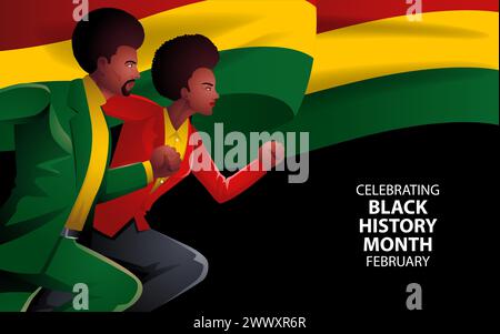 Détermination à atteindre la grandeur en l'honneur du mois de l'histoire des Noirs. Homme d'affaires afro et femme d'affaires sprintant côte à côte. Illustration de Vecteur
