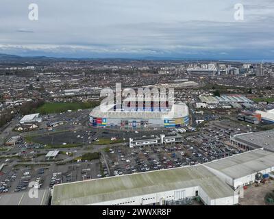 Une vue aérienne générale du Cardiff City Stadium, stade du pays de Galles avant le match UEFA Euro Qualifiers Eliminator Group A Wales vs Poland au Cardiff City Stadium, Cardiff, Royaume-Uni, le 26 mars 2024 (photo par Craig Thomas/News images) en , le 26/03/2024. (Photo de Craig Thomas/News images/SIPA USA) Banque D'Images