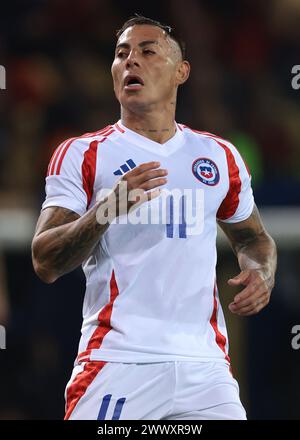 Parme, Italie, 22 mars 2024. Eduardo Vargas, du Chili, réagit lors du match amical international au Stadio Ennio Tardini, Parme. Le crédit photo devrait se lire : Jonathan Moscrop / Sportimage Banque D'Images