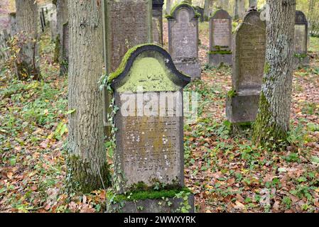 Cimetière juif, pierres tombales altérées, village viticole Beilstein, Moselle, Rhénanie-Palatinat, Allemagne Banque D'Images