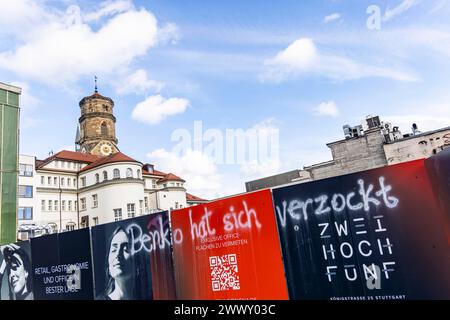 Benko a joué. Graffiti sur une clôture de construction dans le centre-ville de Stuttgart. Signa Real Estate planifiait un immeuble commercial pour la vente au détail Banque D'Images