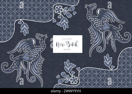 Motif batik traditionnel de l'Indonésie illustration vectorielle. Tissu à motifs batik. Modèle de dépliant de modèle de bannière pour la Fête nationale batik. Illustration de Vecteur